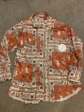 Orange and Cream Western Bandana Print Button-Up Shirt